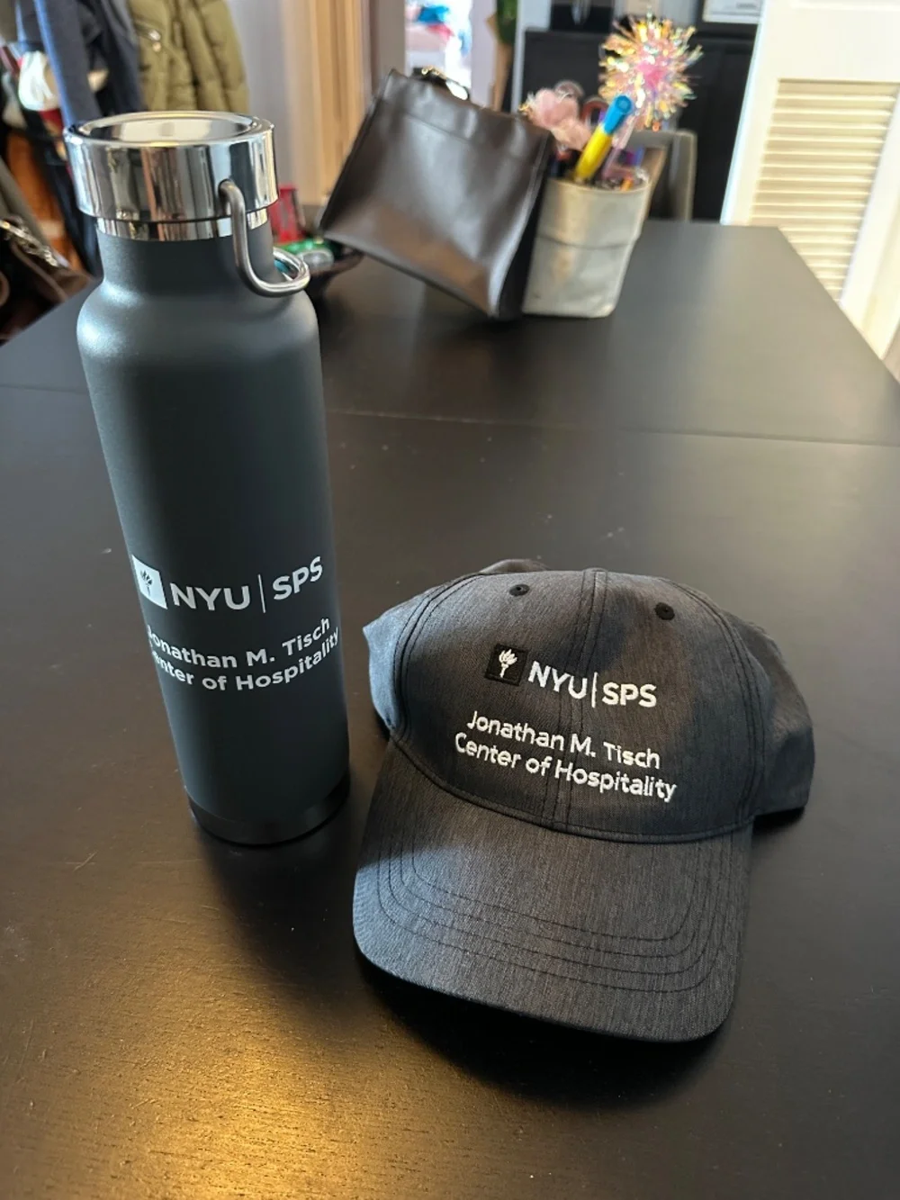 NYU SPS Tisch Hospitality Backpack, Cap & Water Bottle Set – Brand New